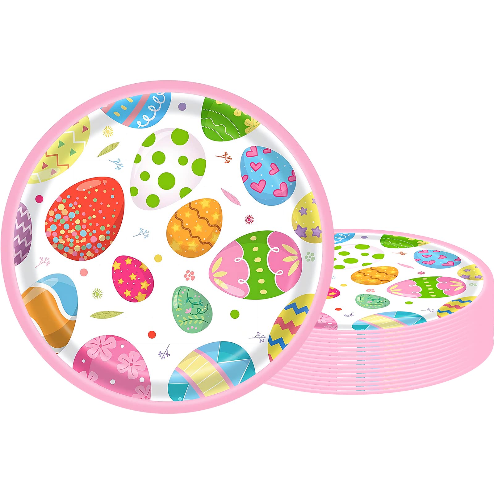 POPOYU Happy Easter Bunny Paper Plates, 16Pcs Kids Party 7 inch Tableware Decoration Green Disposable Packs Eggs Rabbit for Adult Decorations