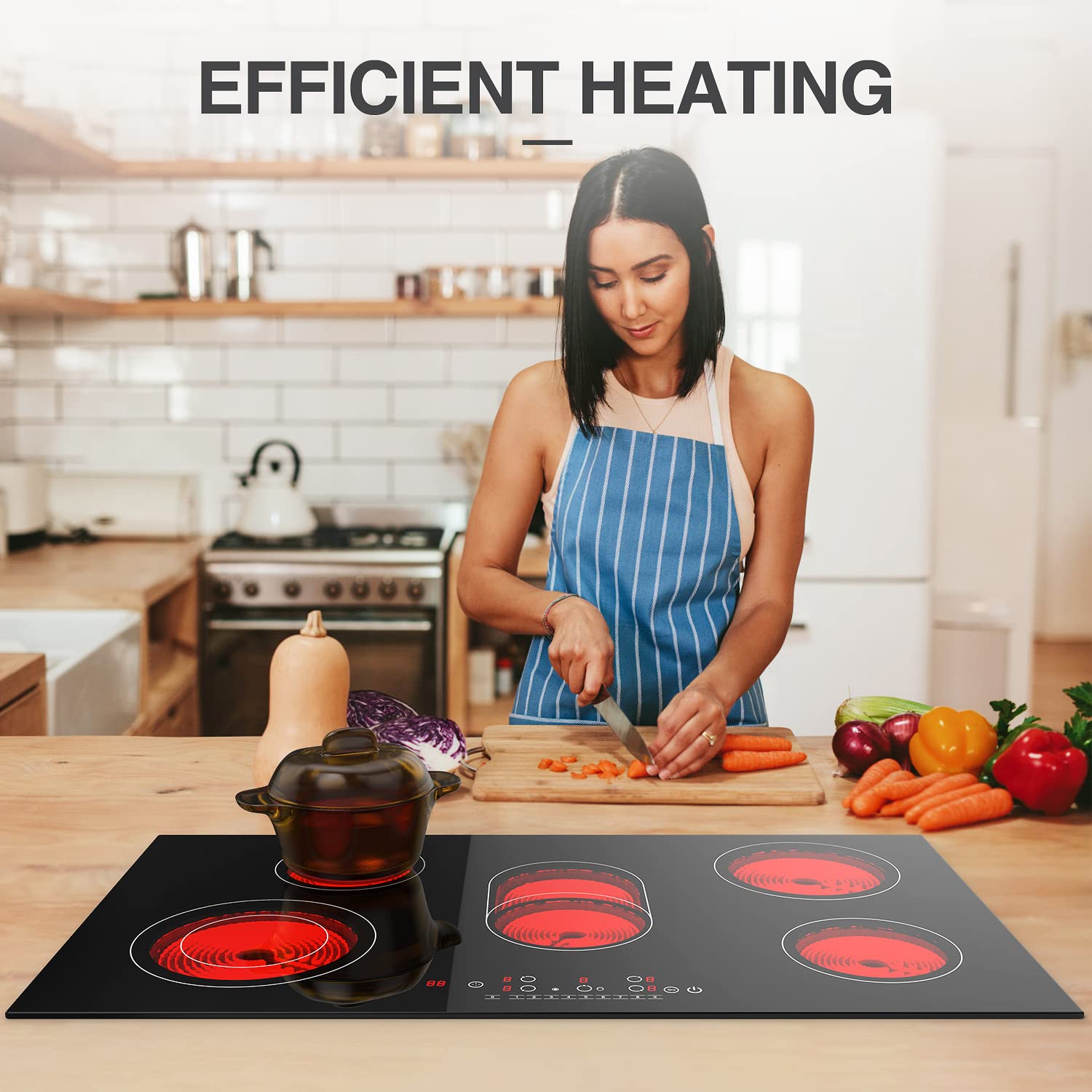 Electric Cooktop 5 Burners 36 Inch, ANHANE Built-in Electric Stove Top, 220V 8600W Electric Ceramic Cooktop, 9 Heating Levels, Timer & Kid Safety Lock, Suitable for all Cookware, Without Plug
