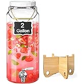 2 Gallon Drink Dispenser for Parties（7600ML）, 1 Pack Leak Proof Beverage Dispenser with Stand AND Handle, Glass Water Dispenser with Stainless Steel Spigot & Scale Mark & Chalkboard
