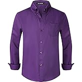 A&J DESIGN Boys Button Down Long Sleeve Dress Shirt Kids Formal Easter Uniform Solid Collared Shirt with Chest Pocket