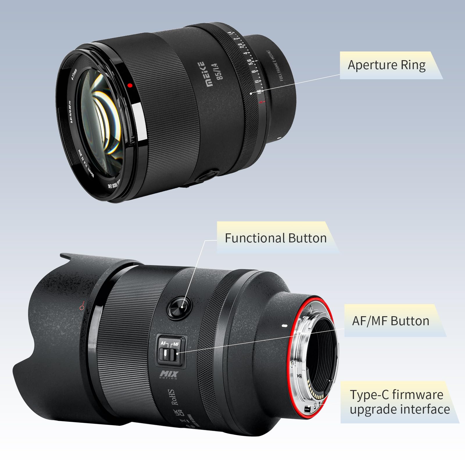 Meike 85mm F1.4 Auto Focus Large Aperture Full Frame STM Stepping Motor Medium Telephoto Portrait Prime Lens Compatible with Sony E Mount Cameras A7 A7R A7IV A7R IV A7III A7RIII A7SIII A9 A7C A7CII