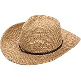 Women Men’s Western Cowboy Hat Summer Straw Hat Mexican Cowgirl Hat Newsboy Sunblock Top Cap Wide Brim Sun Hat
