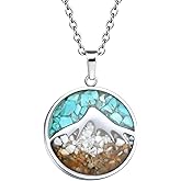 Lauren-Spencer Mountain Necklace for Women, Stainless Steel Pendant Necklace in Turquoise Sodalite Stone Chips, Dainty Nature Necklaces Jewelry Gifts for Skiers, Hikers, Campers, Climbers and Nature Lovers