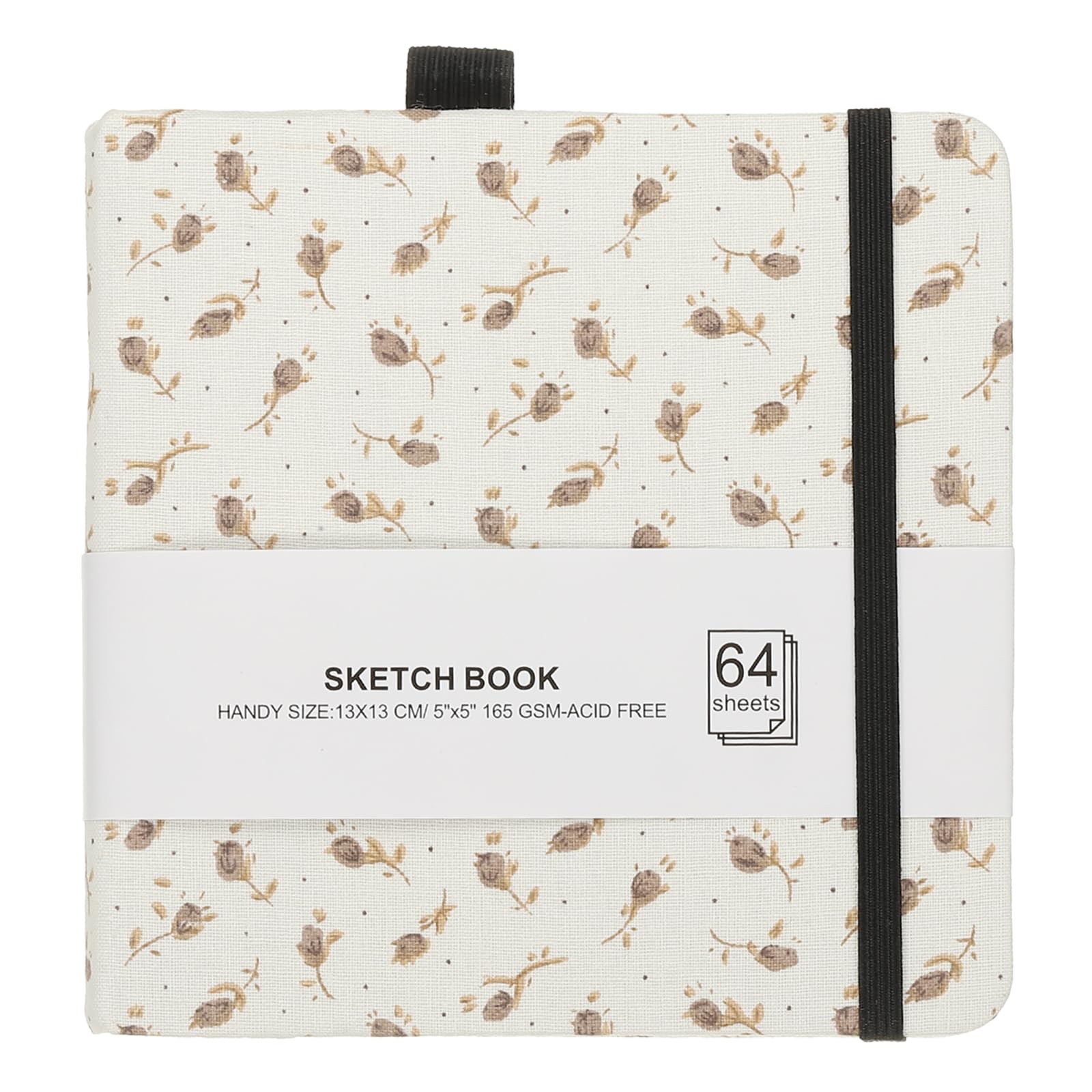 PATIKIL 5.1x5.1" Watercolor Sketchbook, 64 Sheet 165GSM/112lb Watercolor Paper Sketchbooks Acid Free Watercolor Journal Hardcover Artists Paper Pads with Pen Holder, Brown Flower
