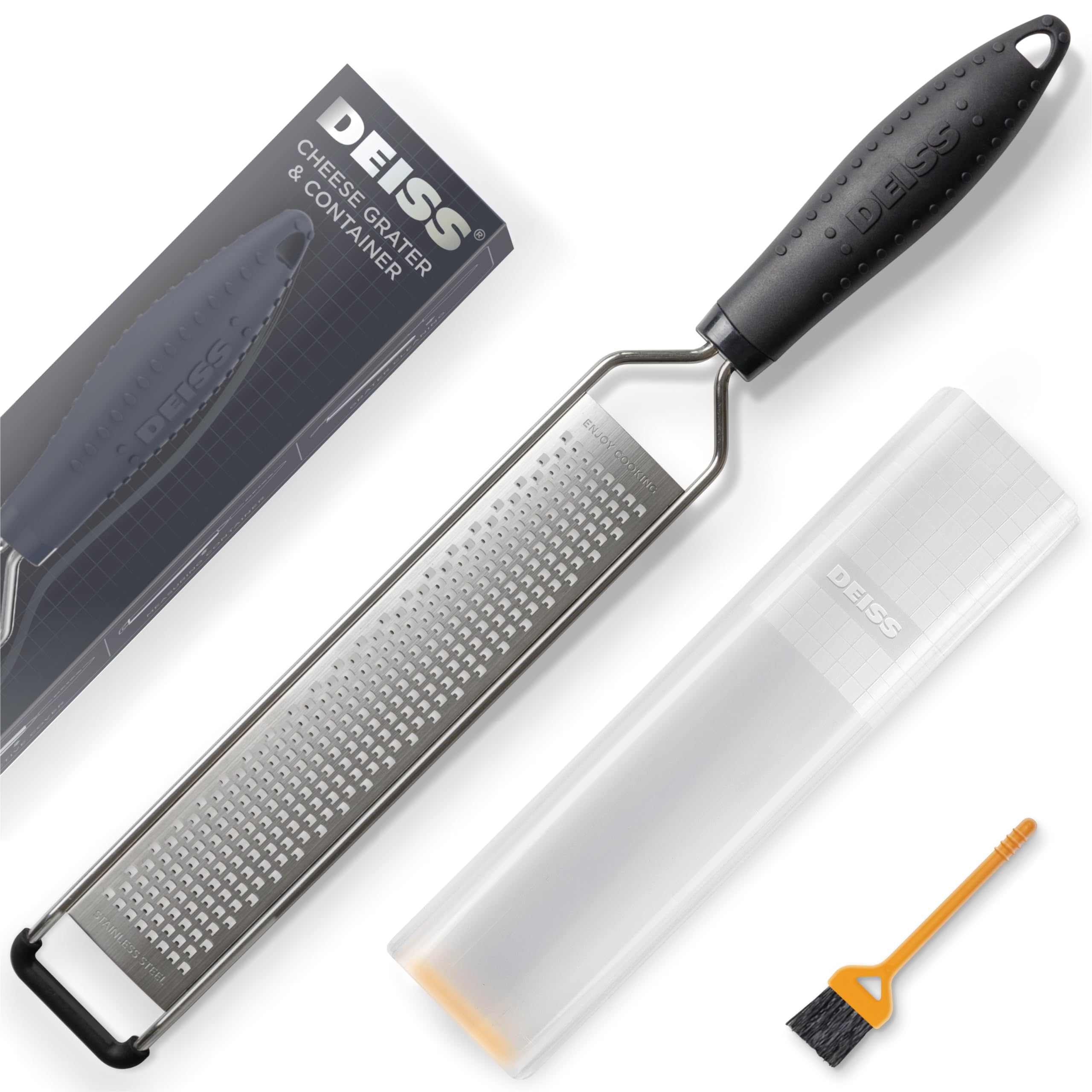 Deiss LUX Fine Grater & Lemon Zester, Parmesan Cheese Grater Handheld - Spices, Citrus Fruits, Hard Cheeses, Garlic, Chocolate, Nuts, Ginger Grater - Vegetable Shredder & Stainless Steel