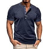 Angbater Mens Short Sleeve Henley Shirts Casual Button T-Shirts Lightweight Basic Cotton Tops