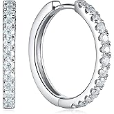 Color-D VVS1 Clarity Moissanite Sparkle Hoop Earrings for Women, Solid 925 Sterling Silver, Hypoallergenic Comfy Earrings, 20mm/30mm, Birthday Anniversary Valentines Christmas Ideal Gift