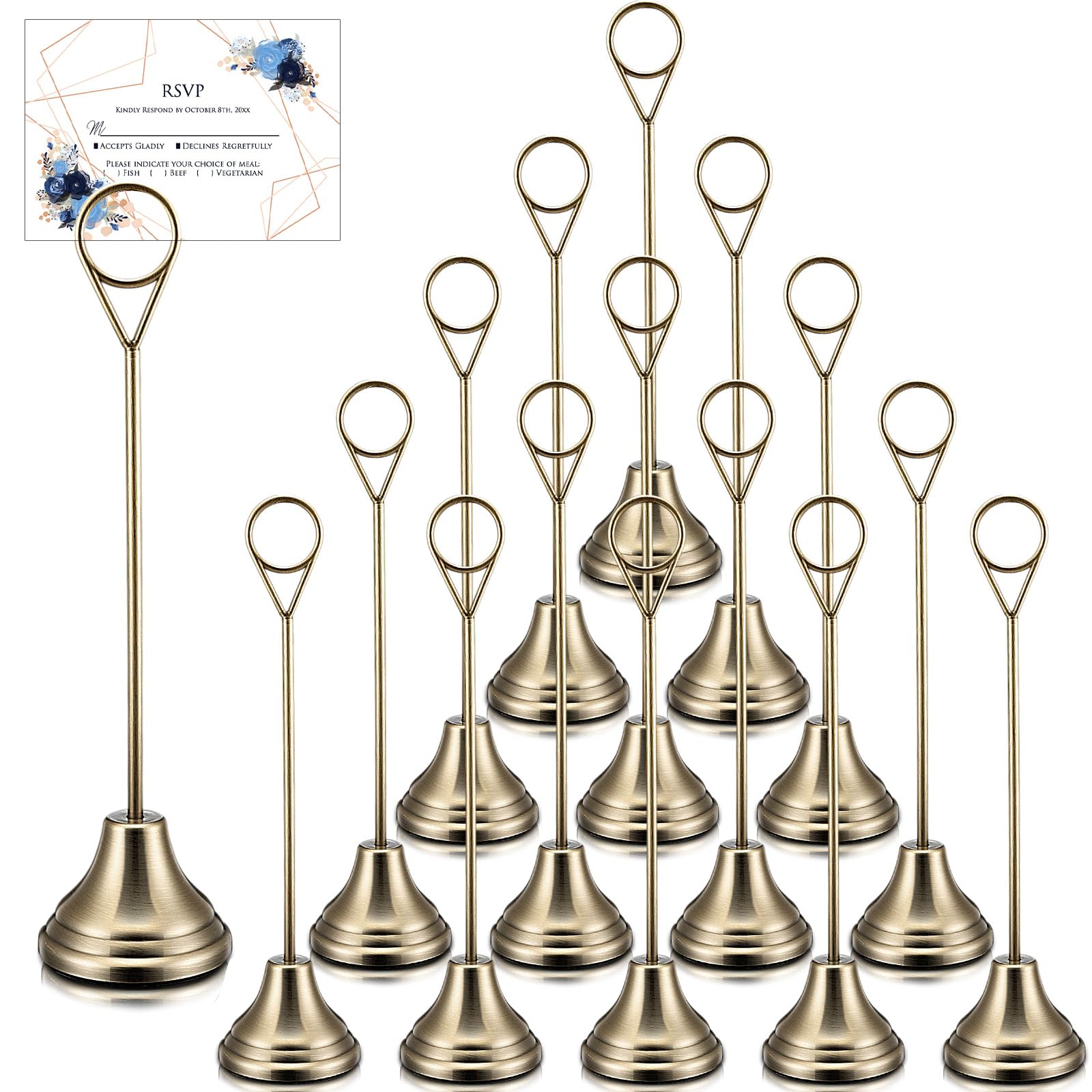 Photo 1 of Marspark 16 Pcs Table Number Holders 8'' Metal Place Card Holders Weddings Table Sign Menu Memo Note Picture Photo Round Clip Weighted Base Stand for Anniversaries Birthdays Restaurants(Bronze)