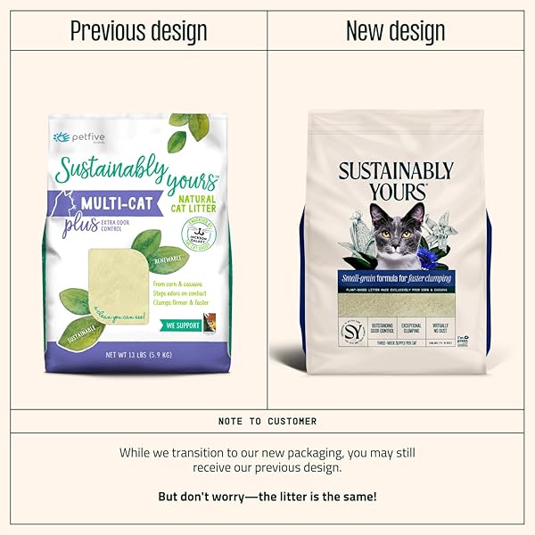 SUSTAINABLY YOURS NATURAL CAT LITTER, SMALL-GRAIN FORMULA, EXCEPTIONAL CLUMPING & ODOR CONTROL, VIRTUALLY NO DUST, SOFT ON PAWS, CORN & CASSAVA PLANT-BASED, UNSCENTED, 10 LBS