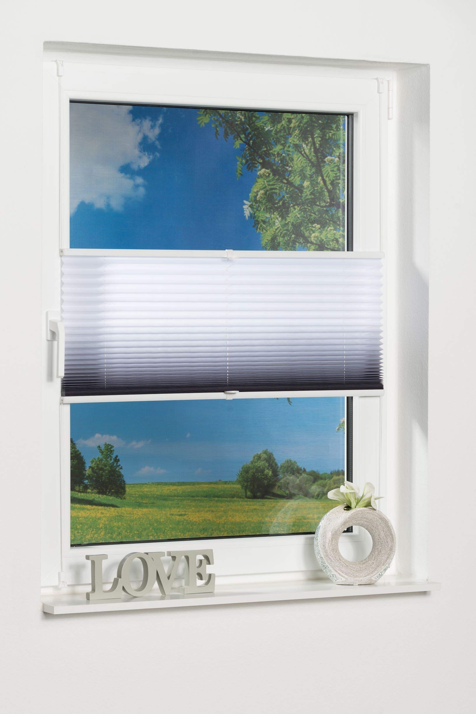 K-home Klemmfix Pleated Blind Colour Gradient Anthracite 50 cm x 210 cm (W x L)