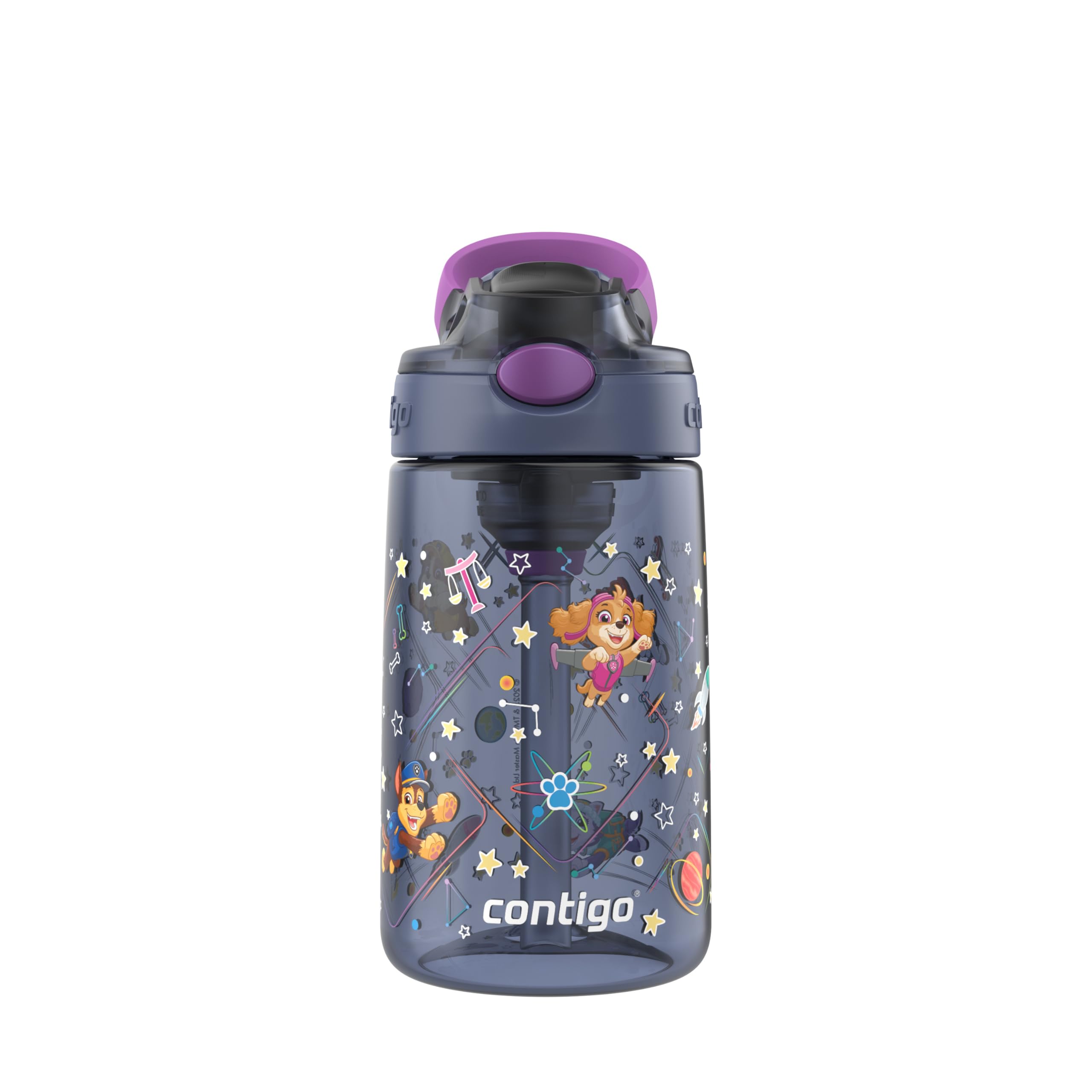 Photo 1 of Contigo Aubrey Paw Patrol Leak-Proof Spill-Proof Water Bottle with Autospout, 14oz, Paw Patrol Space Zodiac, Purple