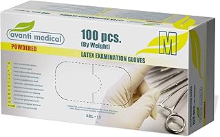 Avanti Latexhandschuhe – 100 Stück, Größe M, für medizinische Untersuchungen, zum Reinigen, für Küche und Lebensmittel, beidhändig, mit Puder
