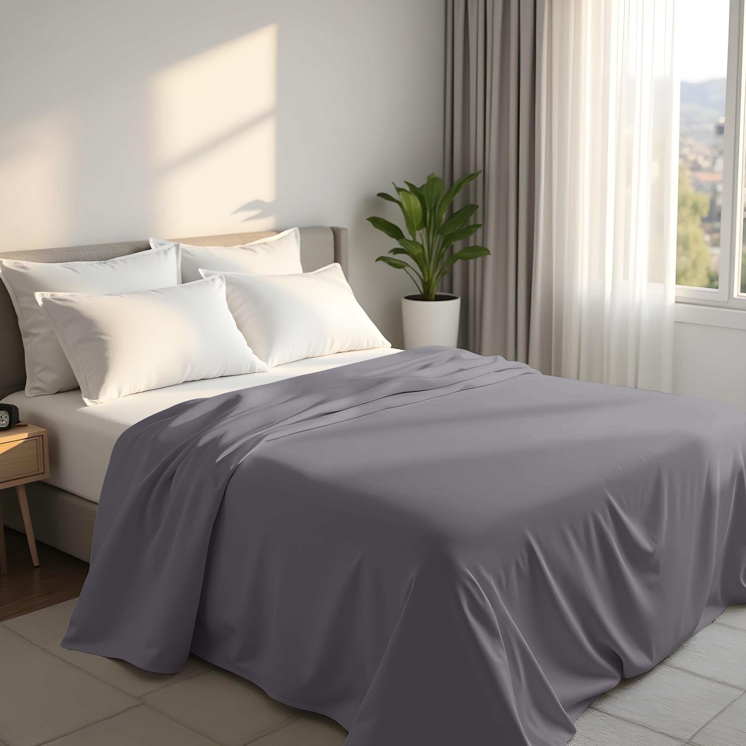Utopia Bedding - Flat Sheet Double Size - OEKO-TEX Certified - Easy Care Soft Brushed Polyester - Microfiber Fabric - Wrinkle, Shrinkage, and Fade Resistant - Grey