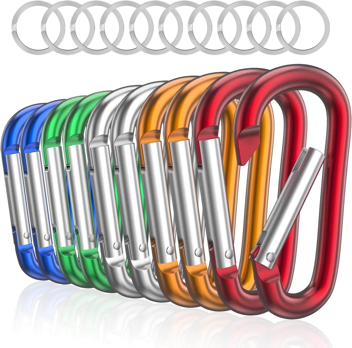 sprookber 3" Aluminum Carabiner D Ring, Caribeener Clips, Spring Snap Hook for Keychain Clip, Set of 10 (Multicolor): Sports & Outdoors