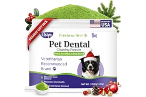 TTsiya Dog Teeth Cleaning Powder, Pet Dental Powder -Dental Care, Dogs Breath Freshener with Probiotics for Tartar & Reduces Plaque & Bad Breath Teeth Cleaning for Small, Medium, Large Dogs 100g