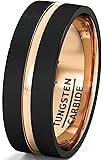 Mens Wedding Band 8mm Black Brushed Tungsten Ring Thin