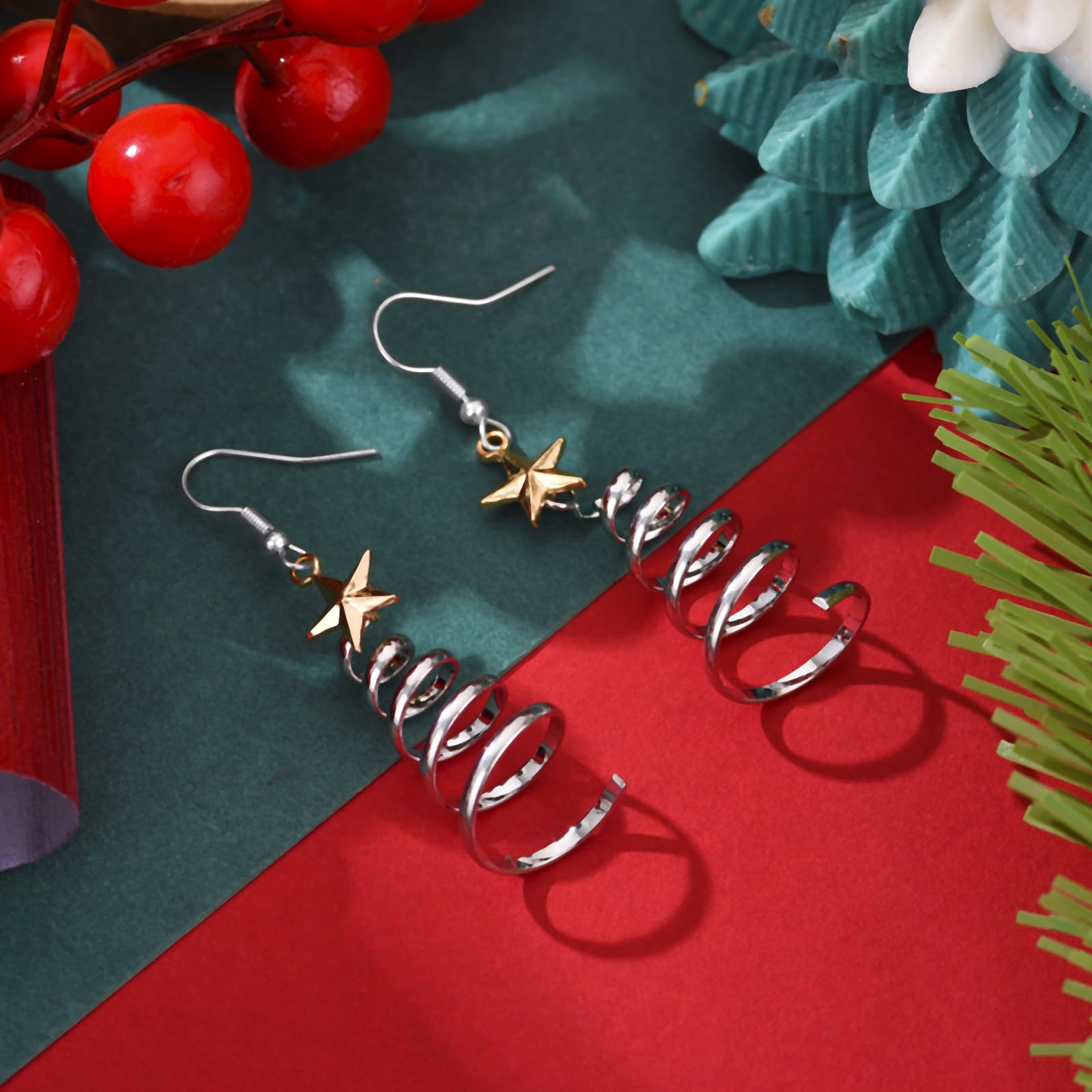 Canboer Holiday Earrings Handmade Christmas Tree Earrings Silver Xmas Festive Thanksgiving Dangle Earrings for Women