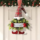 30 Inch Christmas Wreath Pine Needle Christmas Door Wreath Gnome for Window, Hanging Ornament Swedish Tomte Christmas Decorations Wreath for Room Window Porch with Led String Lights