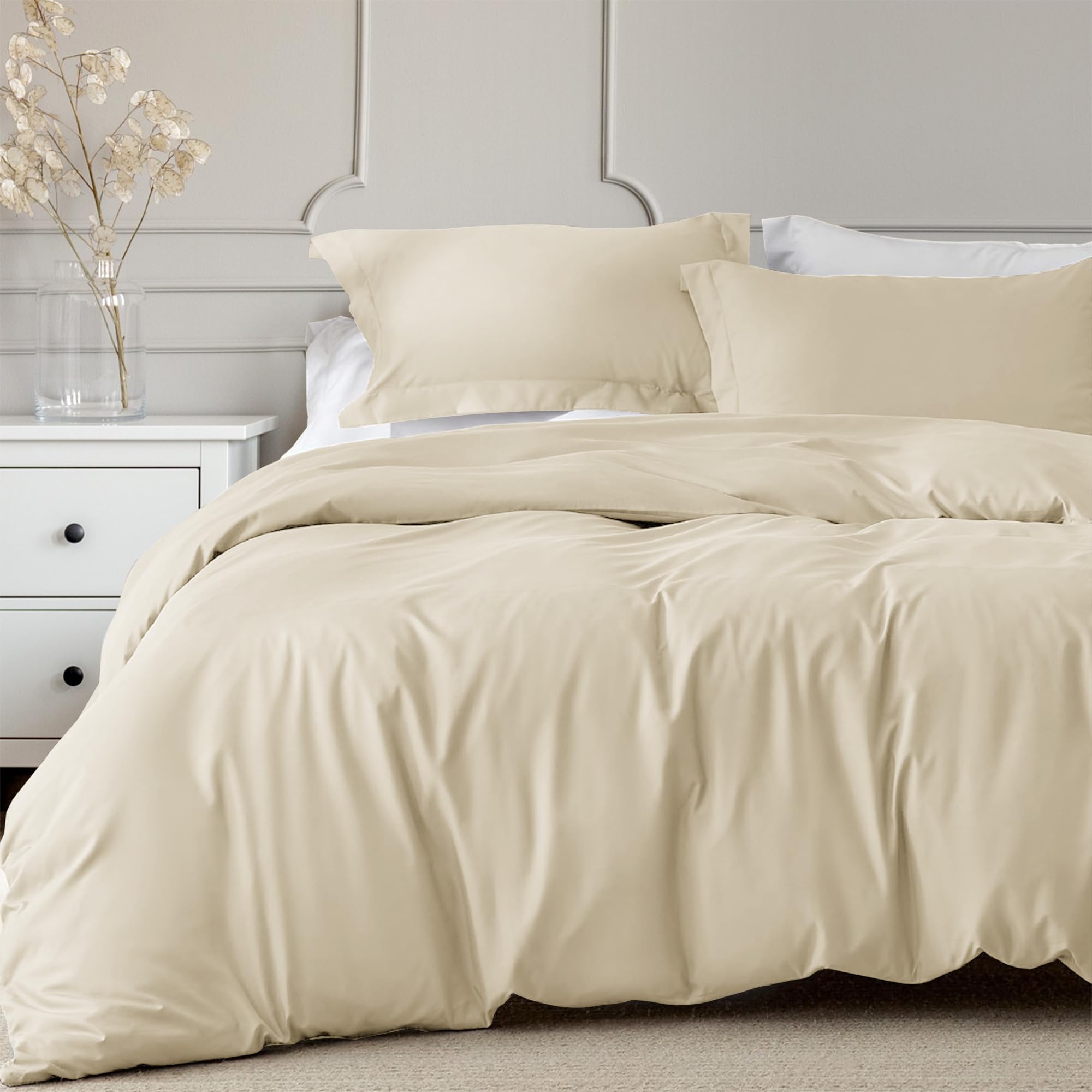 Linens World 200 Thread Count 100% Egyptian Cotton Duvet Quilt Cover Bedding Sets with Pillow cases (Cream, Single)