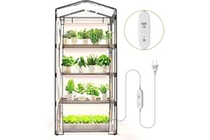 SpeePlant Indoor Greenhouse with Grow Light, 4 Tier, 1.6FT 80W Full Spectrum Grow Light with Timer, Portable Plant Shelves with Waterproof PVC Cover for Seed Starting, 26.4L X 19W X 61H