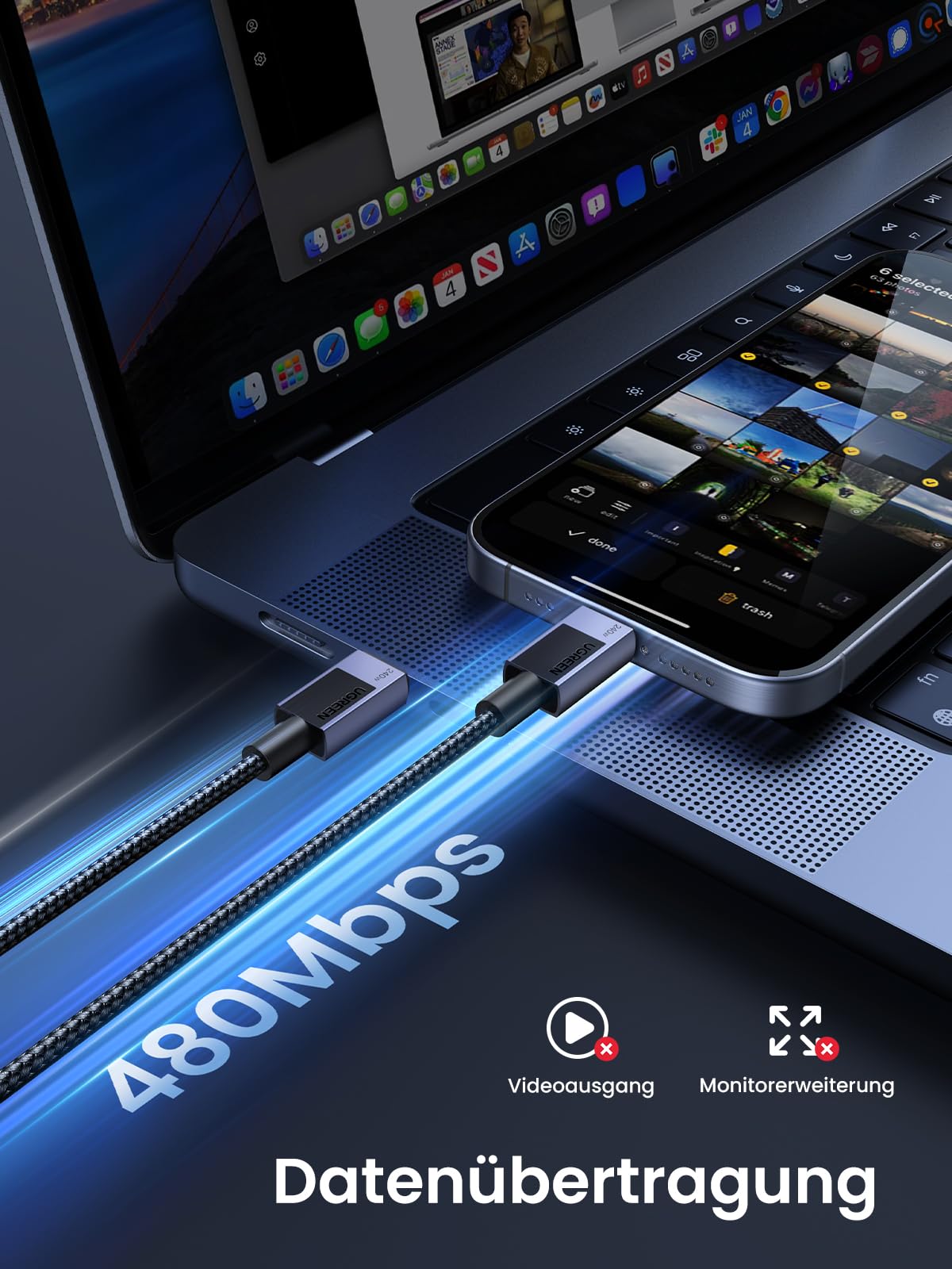 UGREEN 240W USB C auf USB C Kabel PD 3.1 USB C Ladekabel Schnellladekabel kompatibel mit iPhone 17/Air/16/15, M3 MacBook Pro/Air, iPad Pro/Air 2024, Galaxy S24 Ultra Pixel 9, Steam Deck usw. (1M) 5