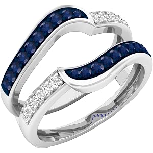 Dazzlingrock Women's Round Enhancer Guard Ring | Blue Sapphire and White Diamond | I2-I3 Clarity, I-J Color | 925 Sterling Si