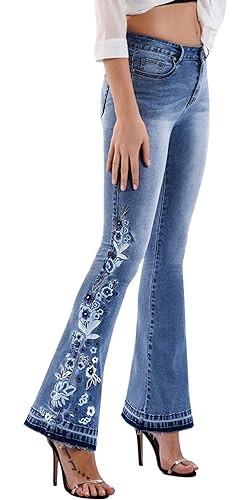 Buy CHARTOU Womens Chic Floral Embroidered High-Rise Bell Bottom Flare