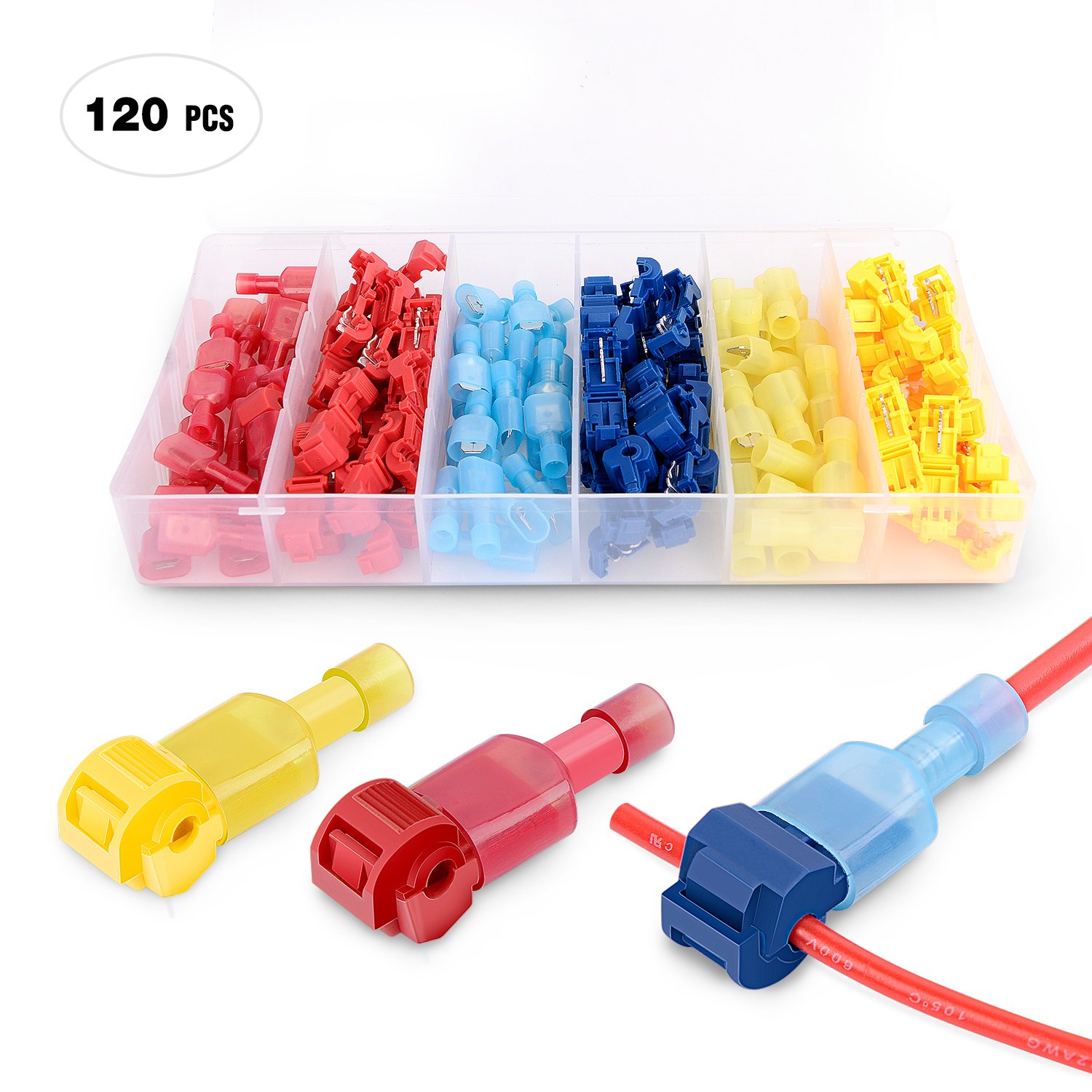 Amazon.com: Nilight 120 Pcs/60 Pairs Quick Splice Wire Terminals T-Tap  Self-stripping with Nylon Fully Insulated Male Quick Disconnects Kit, ...