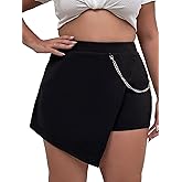 WDIRARA Women's Plus Size Wrap Asymmetrical Hem Chain Strap Skort Skirt Shorts