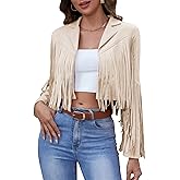 American Trends Womens Casual Faux Leather Jacket Fringe Tops Tassel Suede Cropped Coats Motorcycle Jacket