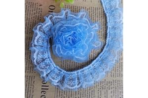 QIUDA 10 Yard Pleated Organza Lace Edge Trim Ribbon 1 inch Wide Assorted Colors Trimming Ruffle Fabric Embroidered Sewing Craft Wedding Bridal Dress Party Decoration Clothes Embellishment (Blue)