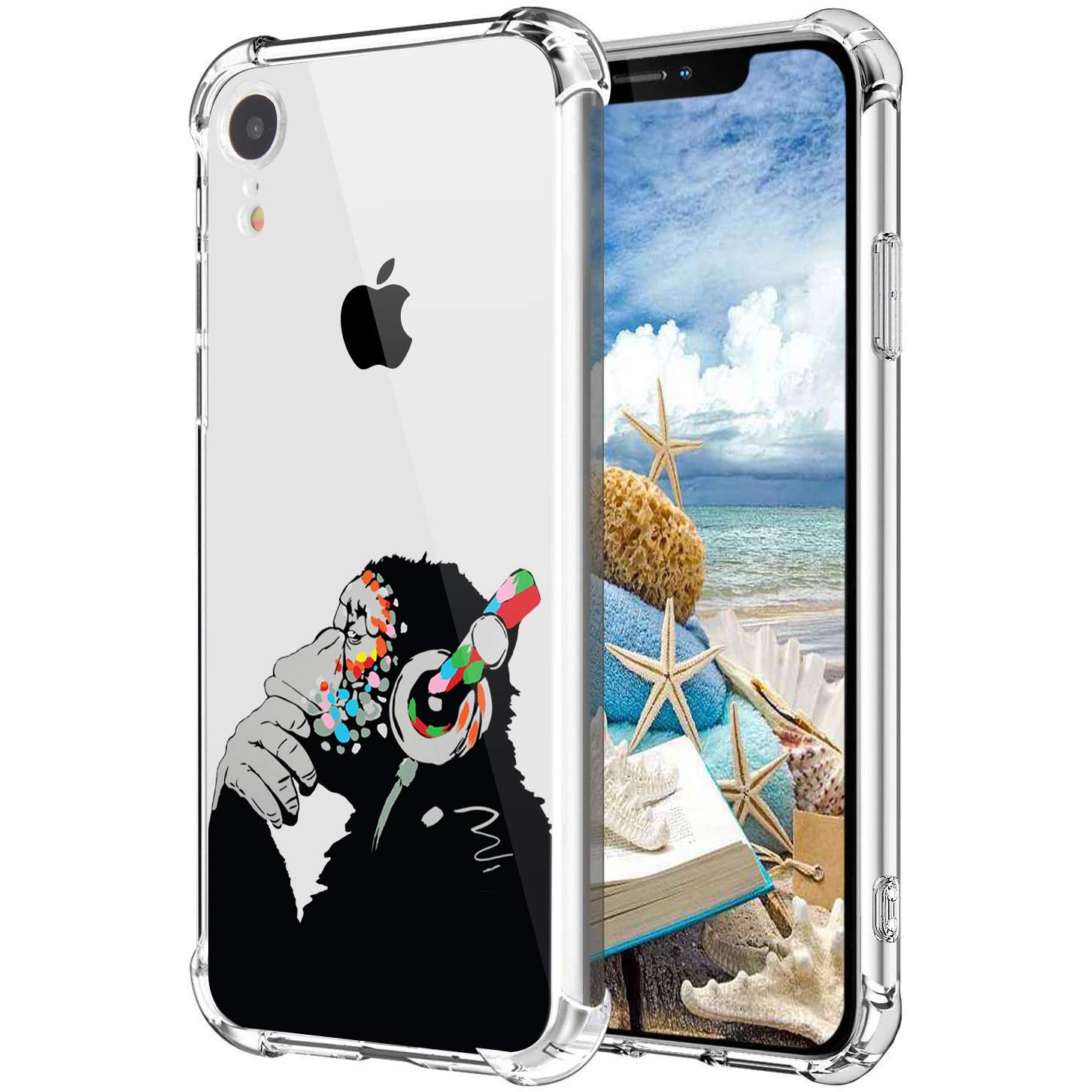 MAYCARI Cool Thinking Monkey Painting Phone Case Clear for iPhone 7/8/SE 2020, Funny Animal Design Transparent Shockproof Anti-Scratch Soft Flexible TPU Cover with Air Cushion for Men&Women — image 1