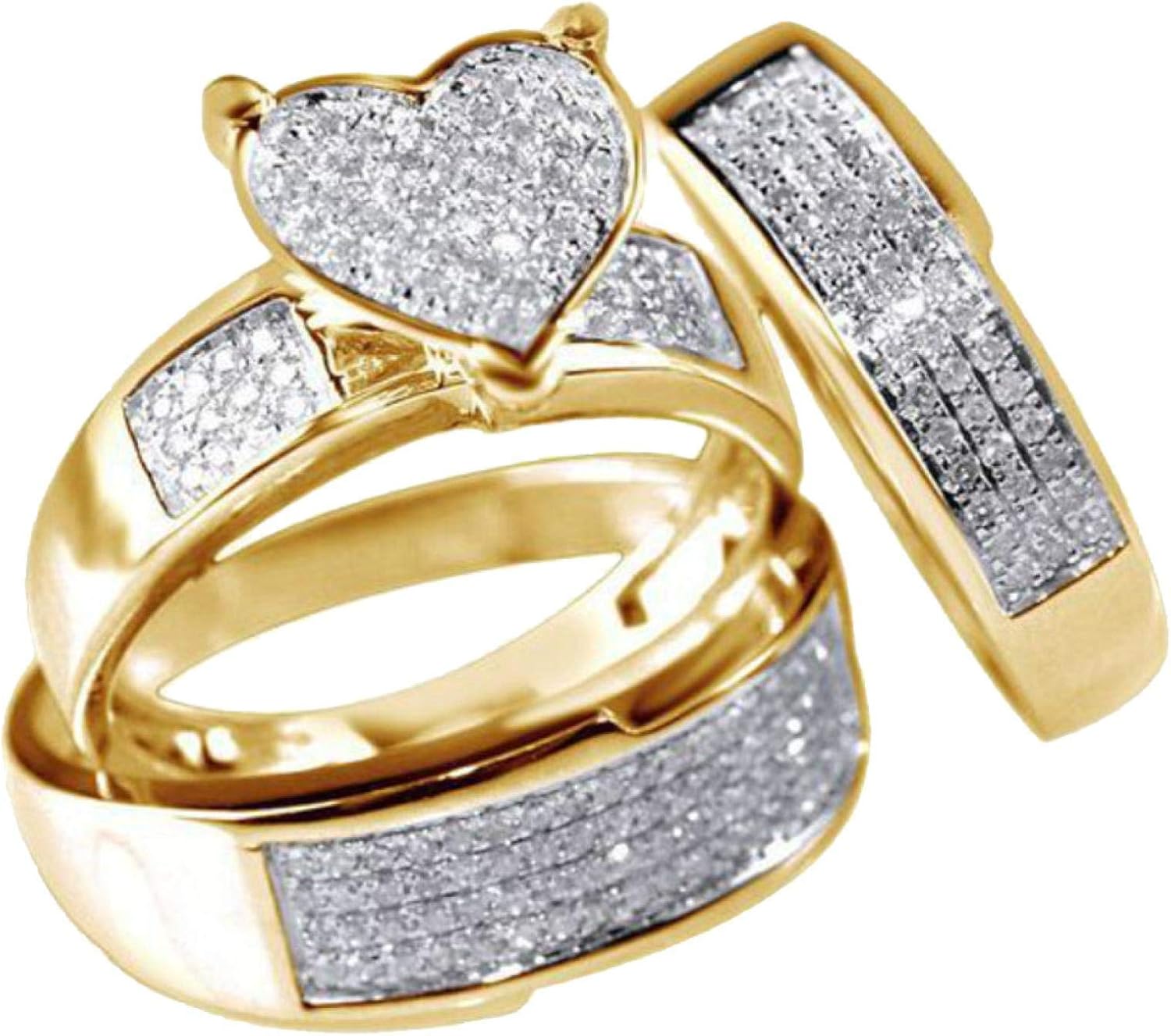 Sayhi Wedding Ring Set Gold Band Crystal Heart