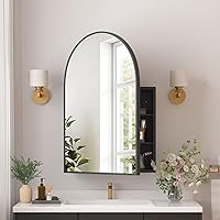Medicine Cabinets for Bathroom, Black Arched Medicine Cabinet Recessed or Surface Wall-Mounted,Modern Bathroom Vanity Mirror 