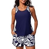 Summer Mae Blouson Tankini Swimsuits for Women 2026 Tummy Control Two Piece Bathing Suits with Sporty Pockets Swim Shorts