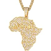 Richsteel Mens Necklaces for Womens Shiny Cubic Zirconia Africa Map/Broken Heart/Praying Hands/Cross Pendent with Spiga Chain Gold/Platinum Plated Hip Hop Jewely