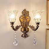 Wellmet 2-Lights Gold Wall Sconce, Retro Wall Light, Bathroom Vanity Wall Lamp, Wall Light Fixtures for Living Room, Bedroom,