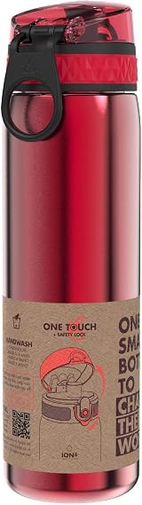 Ion8 600ml Lightweight Stainless Steel Water Bottle, Red, Leak Proof, view 9