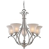VAXCEL Monrovia 5 Light Brushed Nickel Chandelier White Glass