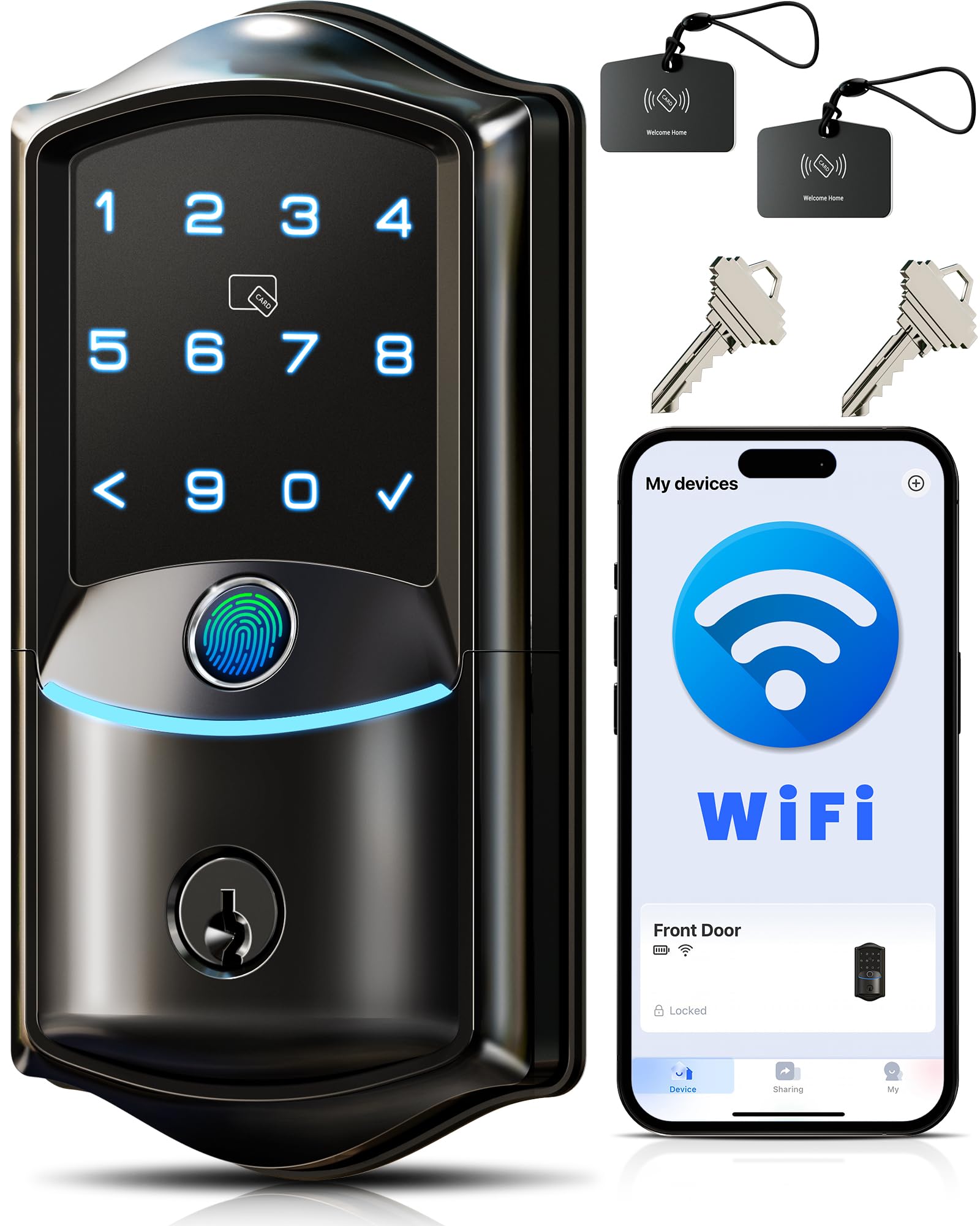 Photo 1 of Veise VE027 Built-in Wi-Fi Fingerprint Smart Door Lock, App Remote Control, No Bridge Required, Electronic Digital Keypad Front Door Deadbolt, Keyless Entry, Auto Lock, IP65 Waterproof, Matte Black
