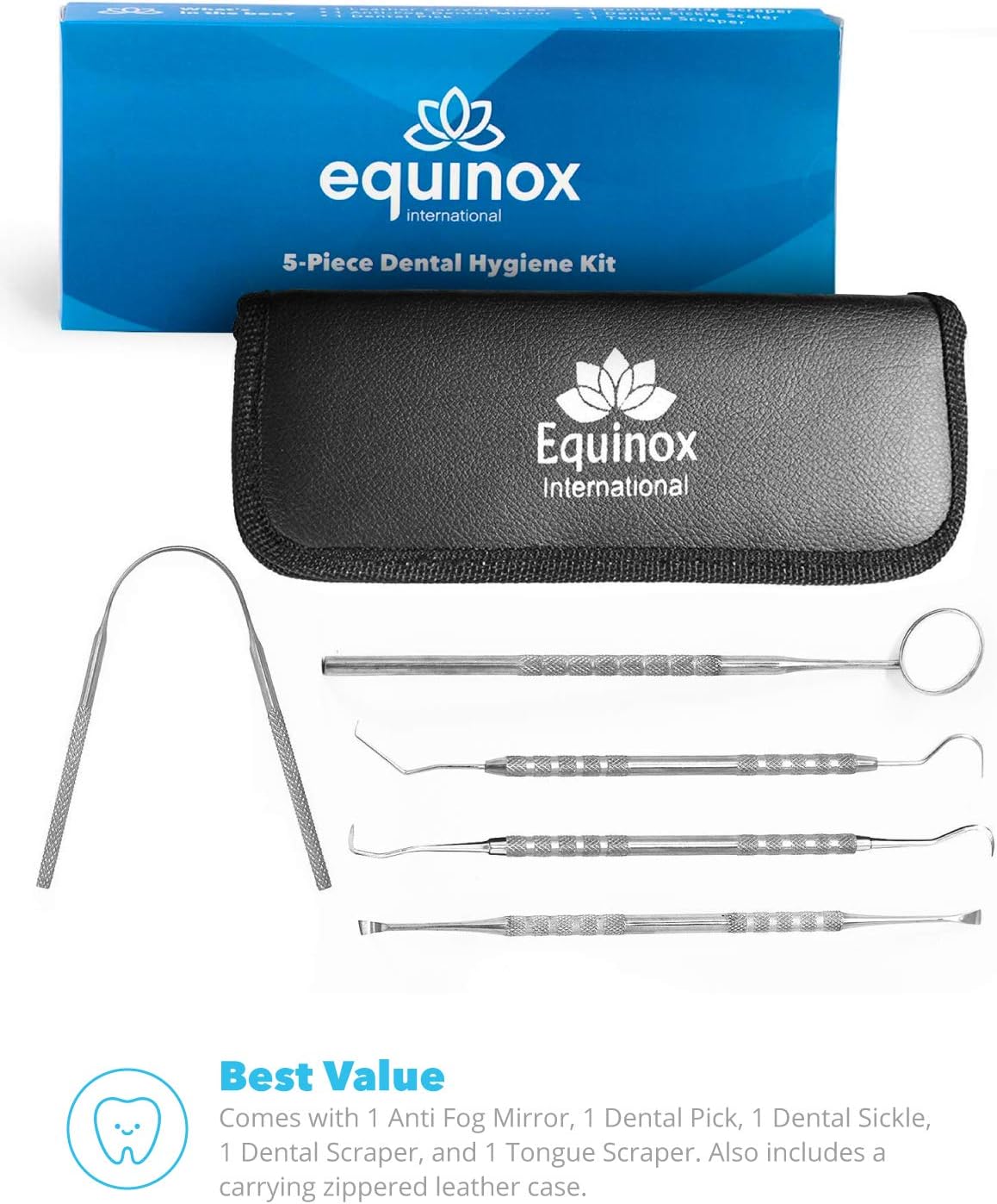 Equinox International Dental Hygiene Kit - Includes Tarter Scraper/Scaling Instrument, Dental Pick, Dental Sickle, and Mouth Mirror - Professional Surgical Grade Dentist Approved Tools: Industrial & Scientific
