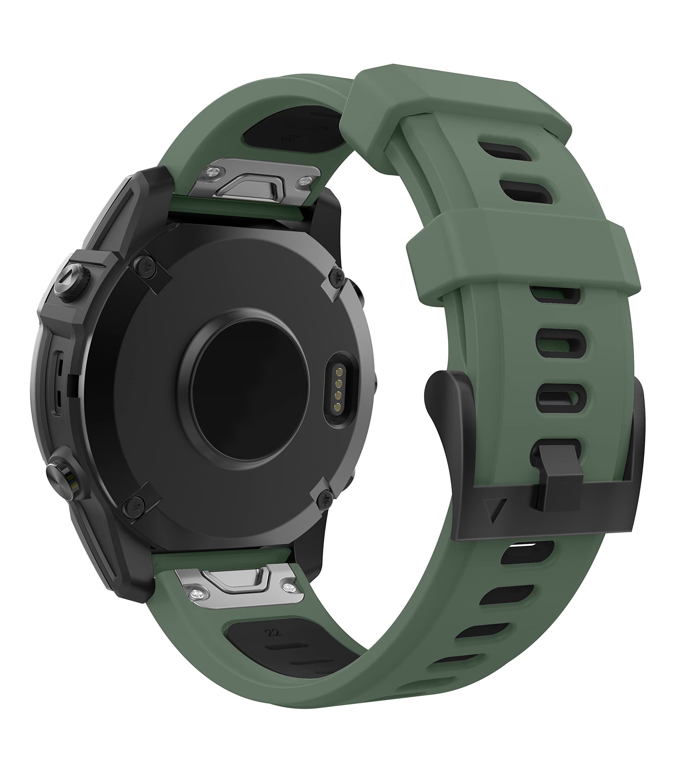 MoKo Watch Strap Compatible with Garmin Fenix 7/7 Pro/6/6 Pro/5/5 Plus/Forerunner 965/955/945/Instinct Solar/Instinct 2, Quick Fit 22mm Soft Silicone Replacement Band Sport Wristband, Army Green/Black