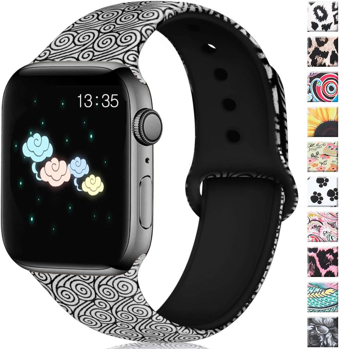 Haveda Floral Bands Compatible with Watch 40mm Series 4 Series 5, Soft Pattern Printed 38mm Bands Womens Series 3/2/1 Silicone Sport Wristbands for Women Men Kids, M/L, Cloud