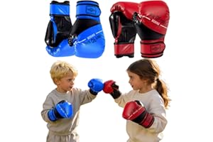 PARPIQ 2 Pair Kids Boxing Gloves, 6OZ Leather Boxing Gloves for Kids 3-8 8-12 10-12 Years MMA, Karate, Muay Thai, Taekwond (R