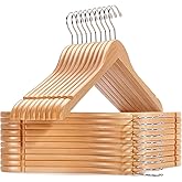 Amber Home 20 Pack Natural Wooden Shirt Hangers, Premiun Wood Coat Hangers Without bar, Clothes Hangers for Jacket, Bridal (Natural, 20)