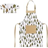 Kids Apron and Chef Hat Set-Adjustable Child Apron for Boys and Girls for Cooking Baking Pine Trees
