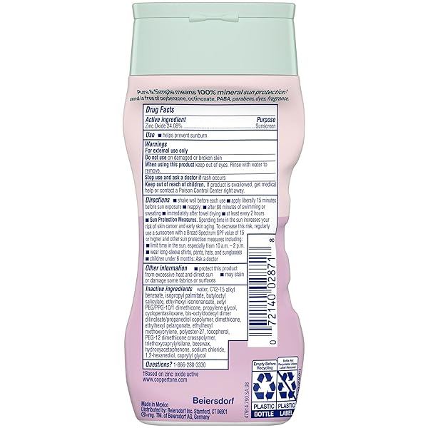 COPPERTONE PURE AND SIMPLE BABY SUNSCREEN LOTION SPF 50, ZINC OXIDE MINERAL SUNSCREEN FOR BABIES, HYPOALLERGENIC AND TEAR FREE, 6 FL OZ BOTTLE