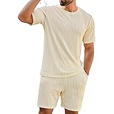 Babioboa Men's Short Sets 2 Piece Outfits Crewneck Summer T Shirt and Matching Knitted Shorts Tracksuit Sets with Pockets