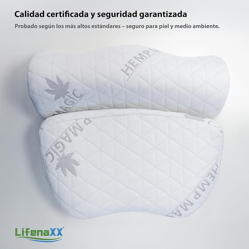 Almofada cervical de cânhamo LX-053 – Almofada ergonómica de espuma viscoelástica com capa lavável – suporte natural ao pescoço, respirável e confortável