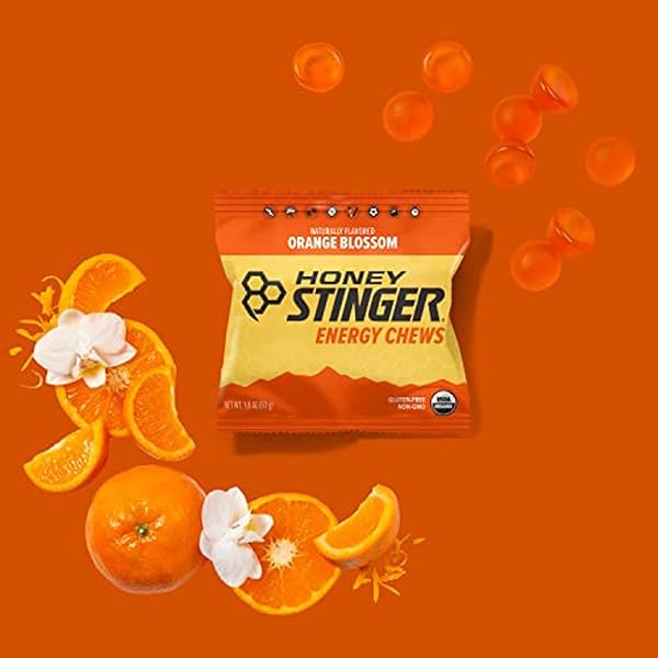 HONEY STINGER ORGANIC ORANGE BLOSSOM ENERGY CHEW | GLUTEN FREE & CAFFEINE FREE | FOR EXERCISE, RUNNING AND PERFORMANCE | SPORTS NUTRITION FOR HOME & GYM, PRE AND MID WORKOUT | 12 PACK, 21.6 OUNCE